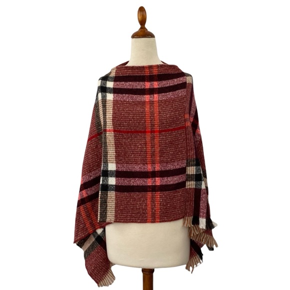 Plaid Soft and Cozy Cashmere Feel Poncho - Picture 1 of 7